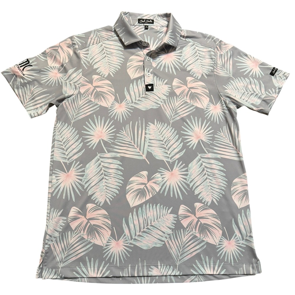Bad Birdie Golf Polo Shirt‎ Mens Small Performance Floral Athleisure Silver EUC